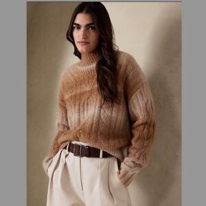 BANANA REPUBLIC Mock Neck Spacedye Cableknit Alpaca Blend Petit L/G